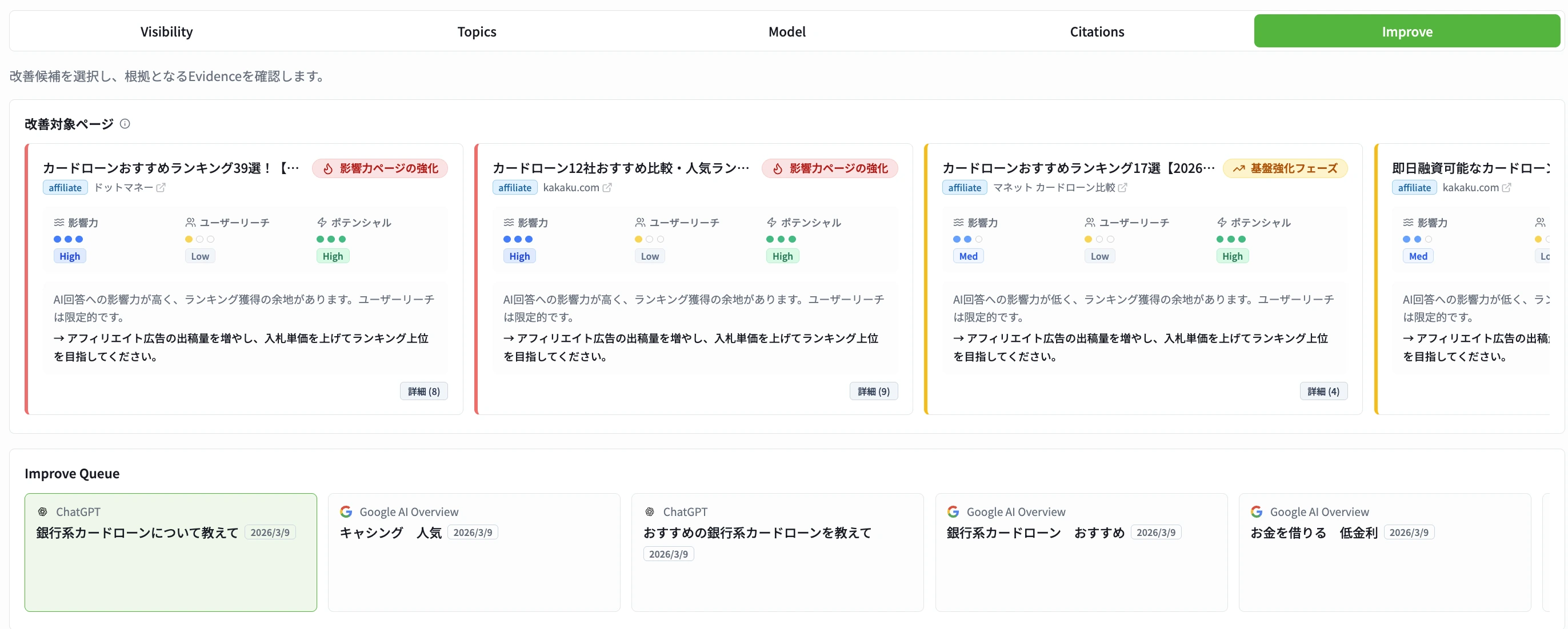 Qask の改善優先度提案画面